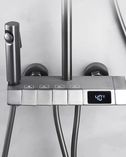 Coloană de Duș cu Baterie, Gri Mat, Display Digital Temperatură, 4 functii