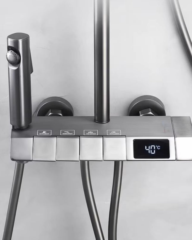 Coloană de Duș cu Baterie, Gri Mat, Display Digital Temperatură, 4 functii