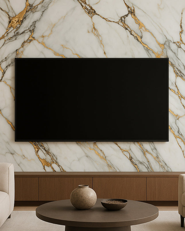 Placă Decorativă PVC – Emerald Gold Shine, Marmură Auriu, Verde și Alb