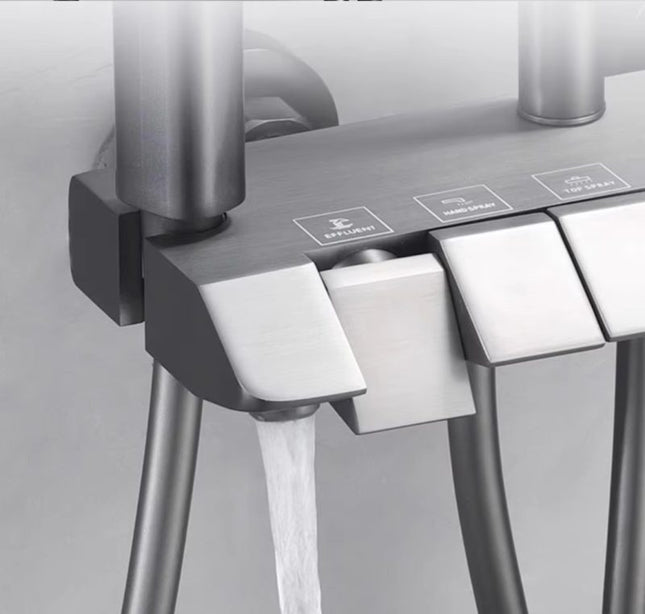 Coloană de Duș cu Baterie, Gri Mat, Display Digital Temperatură, 4 functii