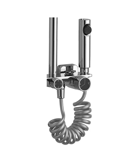 Coloana de duş Pure Flow Chrome, cu 4 functii de spalare, si scurgere tip cascada