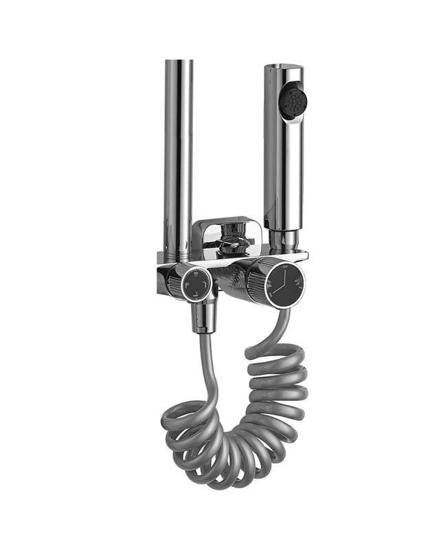 Coloana de duş Pure Flow Chrome, cu 4 functii de spalare, si scurgere tip cascada