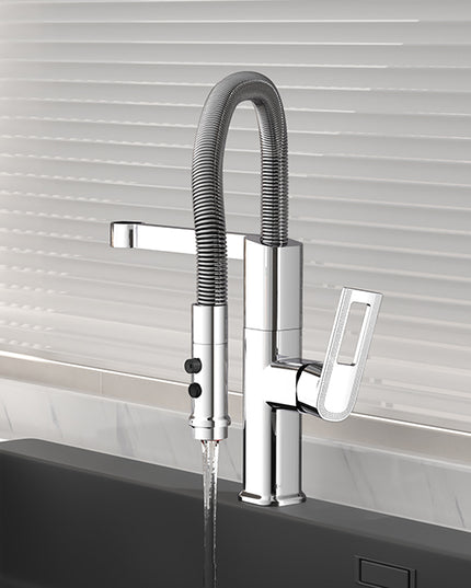 Baterie Bucătărie Argintie, 49 cm, Cu Duș Extractibil și Rotire 360°, VST56