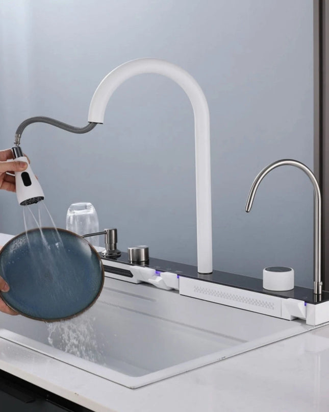 Chiuvetă Bucătărie Premium – Inox Alb mat, 75x45 cm, Accesorii Incluse