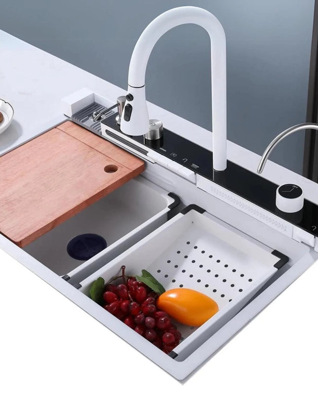 Chiuvetă Bucătărie Premium – Inox Alb mat, 75x45 cm, Accesorii Incluse