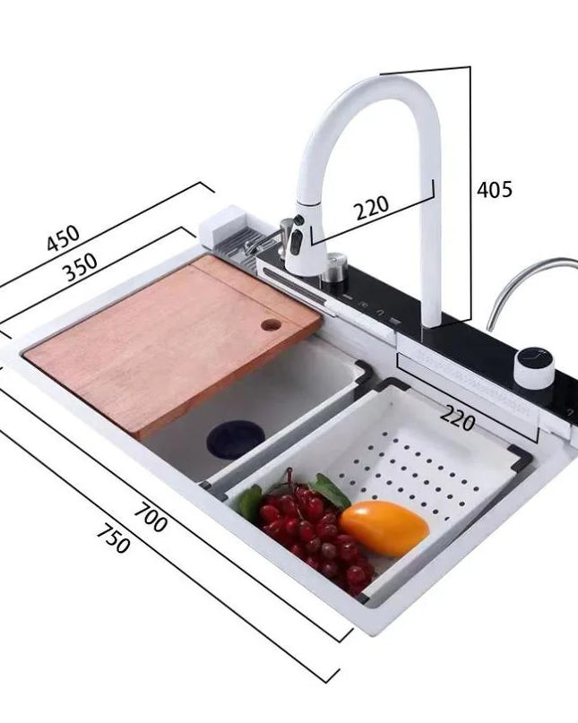 Chiuvetă Bucătărie Premium – Inox Alb mat, 75x45 cm, Accesorii Incluse
