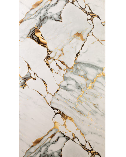 Placă Decorativă PVC – Emerald Gold Shine, Marmură Auriu, Verde și Alb