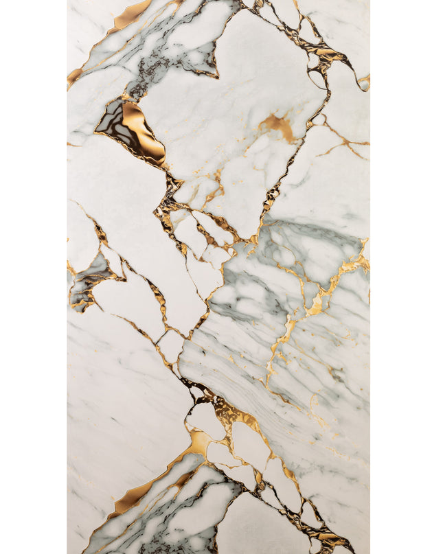 Placă Decorativă PVC – Emerald Gold Shine, Marmură Auriu, Verde și Alb