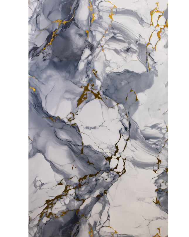 Placă Decorativă PVC – Azure Royal Shine, Marmură Albastră cu Accente Aurii
