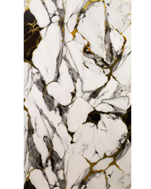 Placă Decorativă PVC – Charcoal Gold Shine, Marmură Gri-Auriu