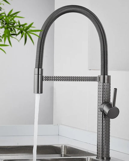 Baterie de bucătărie cu duș extractibil, pipă înaltă 49 cm, Gri Antracit, VST138