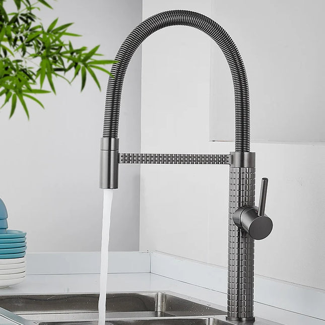 Baterie de bucătărie cu duș extractibil, pipă înaltă 49 cm, Gri Antracit, VST138