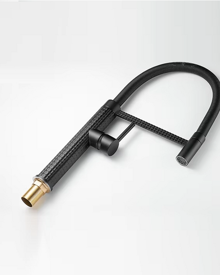 Baterie de bucătărie cu duș extractibil, pipă înaltă 49 cm, Negru, VST137