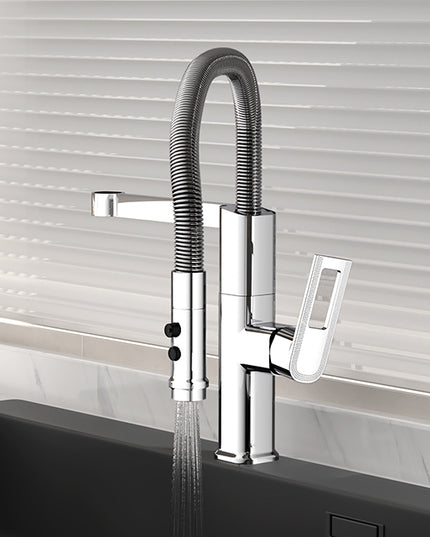Baterie Bucătărie Argintie, 49 cm, Cu Duș Extractibil și Rotire 360°, VST56