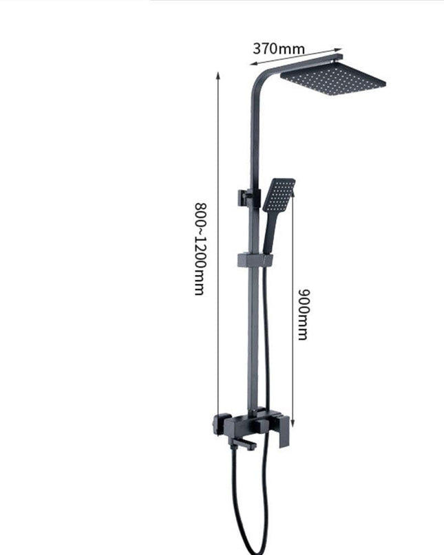 Set coloană duș, negru mat cu cap rotund tip ploaie și duș de mână, sistem complet cu mixer apă caldă/rece, VST92