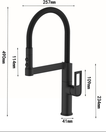 Baterie Bucătărie Negru Mat, 49 cm, Cu Duș Extractibil și Rotire 360°, VST57