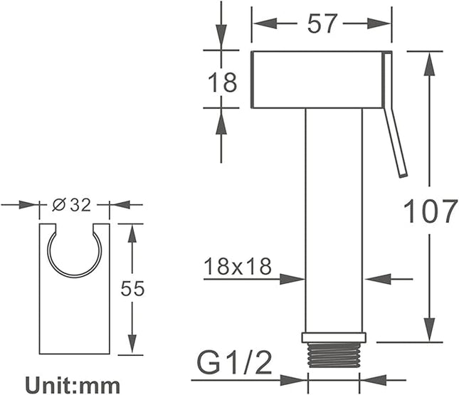 Duș Igienic Manual din Metal – Finisaj Cromat, Design Pătrat Modern, vst106