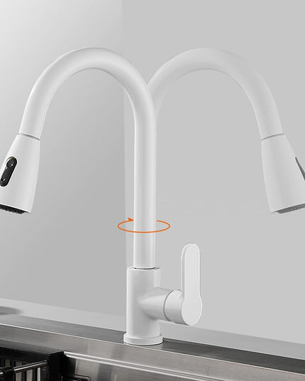 Baterie Bucătărie Telescopică Albă – Rotativă 360°, Duș Extractibil, Design Modern, vst53