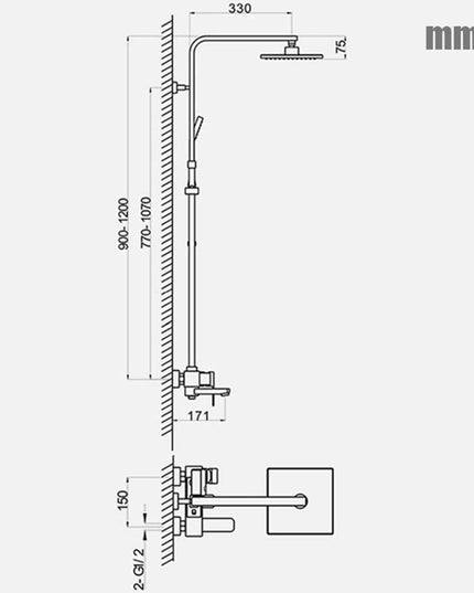 Baterie de Duș pentru Cadă cu Montaj pe Perete, Pipă Mobilă, Auriu, Finisaj Modern, B10462