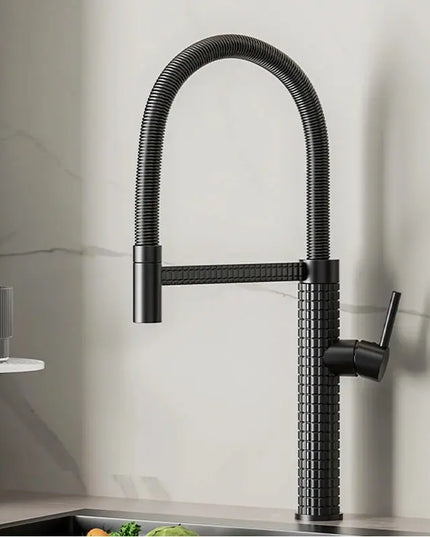 Baterie de bucătărie cu duș extractibil, pipă înaltă 49 cm, Negru, VST137