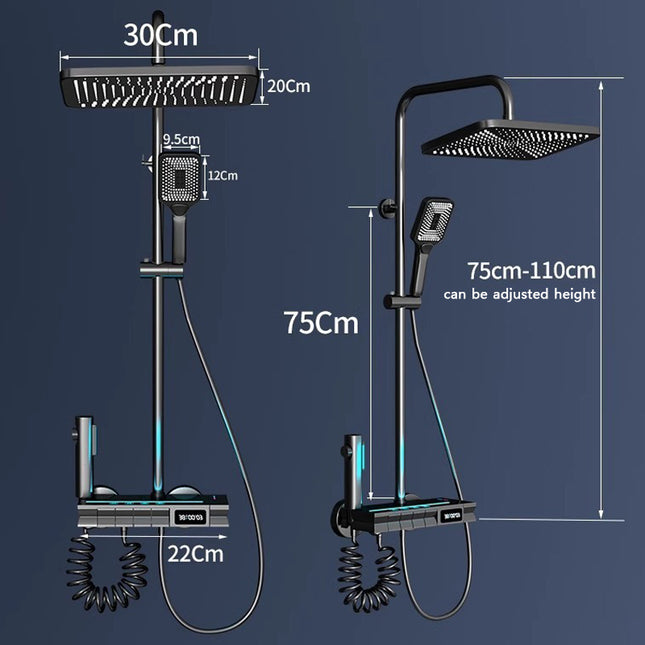 Coloană de Duș RainGlow – Afișaj Digital și LED-uri pentru O Experiență Premium