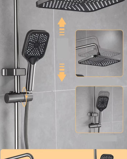 Coloană de Duș cu Baterie, Gri Mat, Display Digital Temperatură, 4 functii