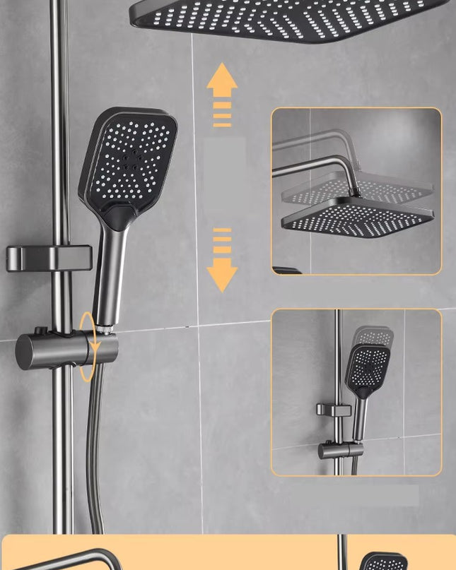 Coloană de Duș cu Baterie, Gri Mat, Display Digital Temperatură, 4 functii