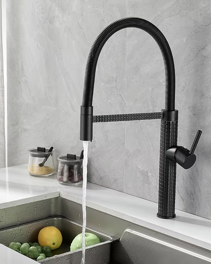 Baterie de bucătărie cu duș extractibil, pipă înaltă 49 cm, Negru, VST137