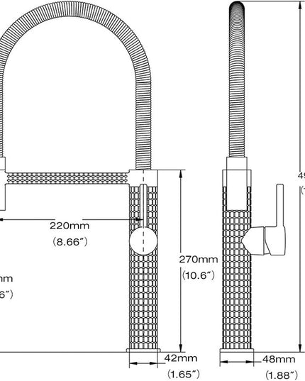 Baterie de bucătărie cu duș extractibil, pipă înaltă 49 cm, Gri Antracit, VST138