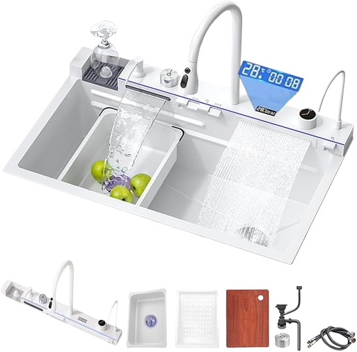 Chiuvetă Bucătărie Premium – Inox Alb mat, 75x45 cm, Accesorii Incluse