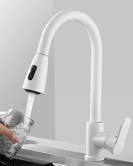 Baterie Bucătărie Telescopică Albă – Rotativă 360°, Duș Extractibil, Design Modern, vst53