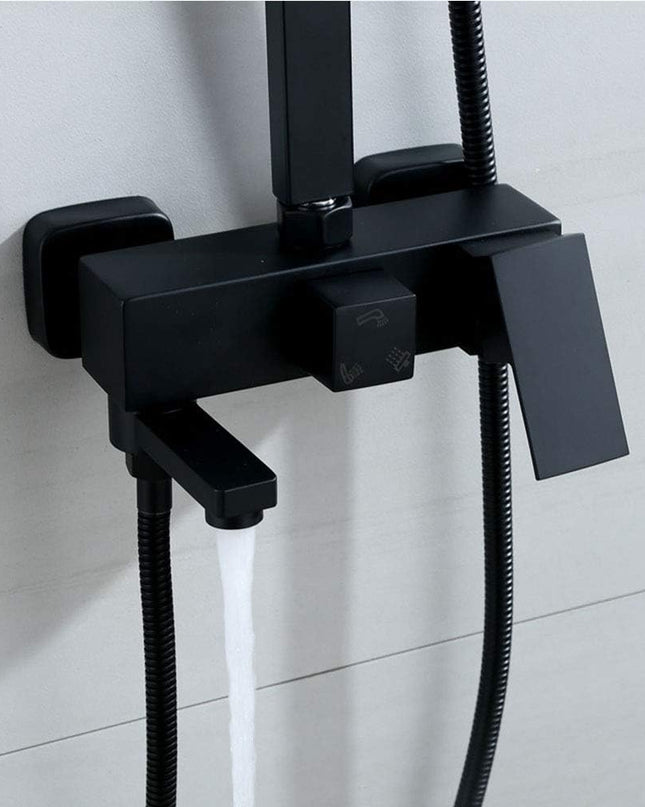 Set coloană duș, negru mat cu cap rotund tip ploaie și duș de mână, sistem complet cu mixer apă caldă/rece, VST92