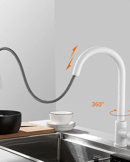 Baterie Bucătărie Telescopică Albă – Rotativă 360°, Duș Extractibil, Design Modern, vst53
