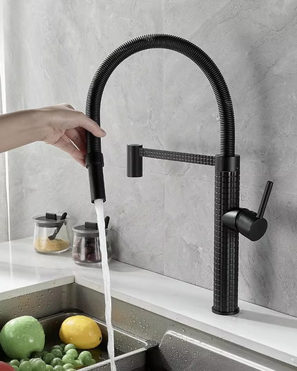Baterie de bucătărie cu duș extractibil, pipă înaltă 49 cm, Negru, VST137