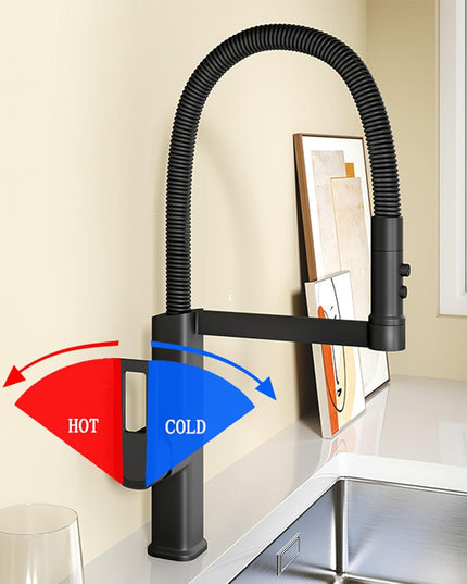 Baterie Bucătărie Negru Mat, 49 cm, Cu Duș Extractibil și Rotire 360°, VST57