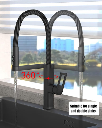 Baterie Bucătărie Negru Mat, 49 cm, Cu Duș Extractibil și Rotire 360°, VST57