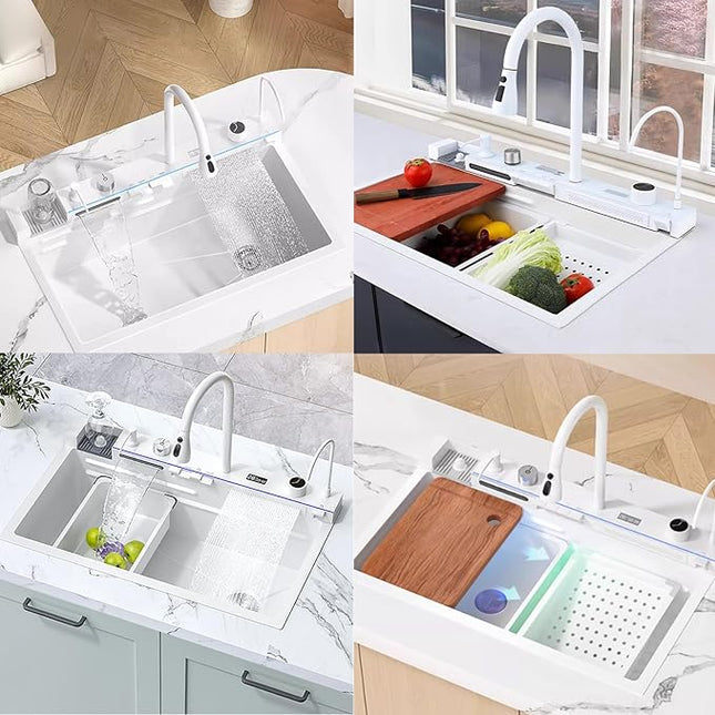 Chiuvetă Bucătărie Premium – Inox Alb mat, 75x45 cm, Accesorii Incluse