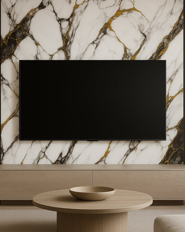 Placă Decorativă PVC – Charcoal Gold Shine, Marmură Gri-Auriu