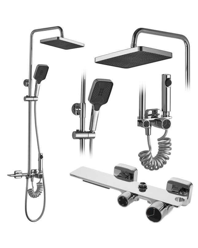 Coloana de duş Pure Flow Chrome, cu 4 functii de spalare, si scurgere tip cascada