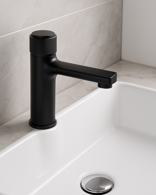 Baterie Baie Neagră Mată cu Buton Tip Apăsare – Design Modern, Finisaj Premium, VST38