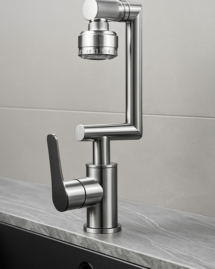 Baterie Chiuvetă Bucătărie Cromată Lucioasă – Design Complex, Rotire Extinsă 360°, VST51