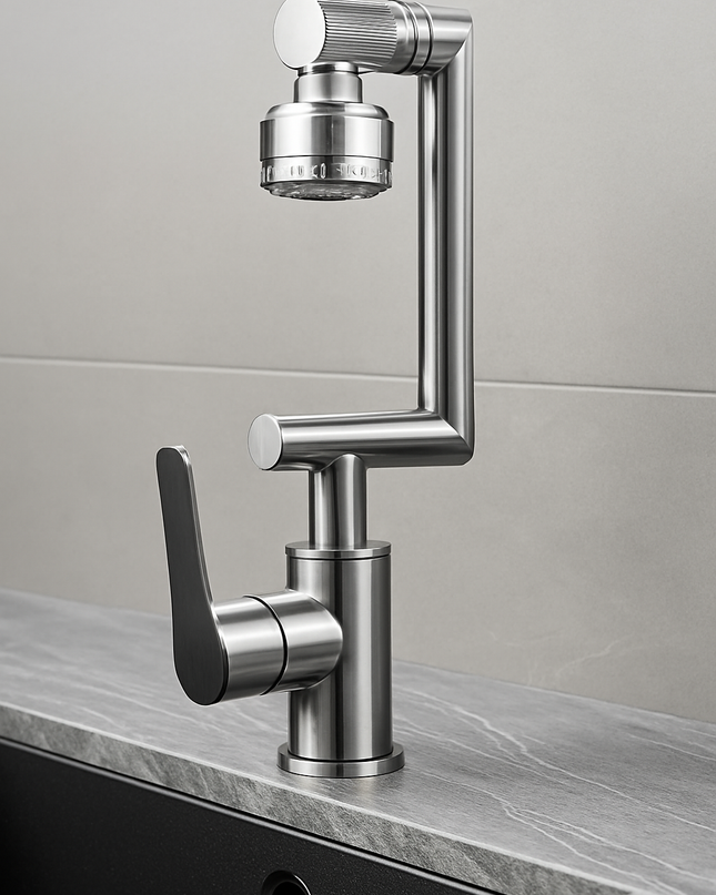 Baterie Chiuvetă Bucătărie Cromată Lucioasă – Design Complex, Rotire Extinsă 360°, VST51