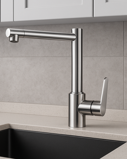 Baterie Chiuvetă Bucătărie Inox , Cromat – Design Modern, Rotativă 360°, Finisaj Periat, VST126