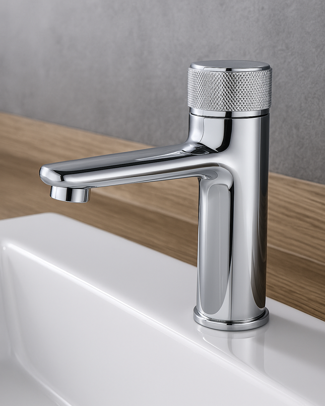 Baterie Baie Cromată cu Buton Tip Apăsare – Design Modern, Finisaj Lucios, VST37