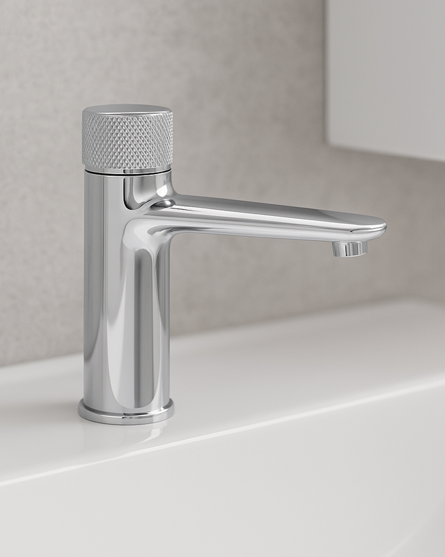 Baterie Baie Cromată cu Buton Tip Apăsare – Design Modern, Finisaj Lucios, VST37