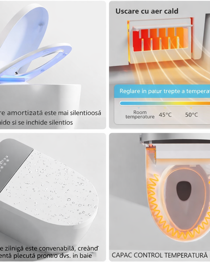 Vas Toaletă Inteligent scurgere vertical cu Spălare Automată, Scaun Încălzit și Uscare cu Aer Cald, inchidere/deschidere automata, scurgere laterala