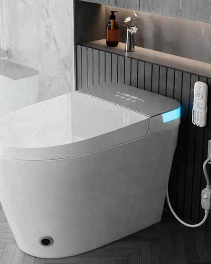 Vas Toaletă Inteligent scurgere vertical cu Spălare Automată, Scaun Încălzit și Uscare cu Aer Cald, inchidere/deschidere automata, scurgere laterala