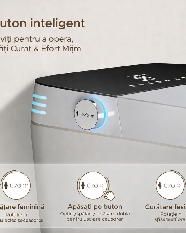 Vas Toaletă Inteligent scurgere vertical cu Spălare Automată, Scaun Încălzit și Uscare cu Aer Cald, inchidere/deschidere automata, scurgere laterala