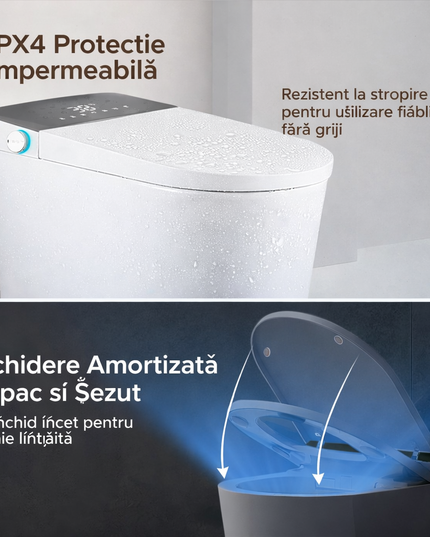 Vas Toaletă Inteligent scurgere vertical cu Spălare Automată, Scaun Încălzit și Uscare cu Aer Cald, inchidere/deschidere automata, scurgere laterala