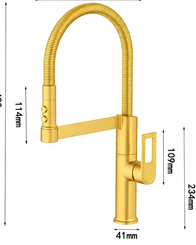 Baterie Bucătărie auriu 49 cm cu Duș Extractibil și Rotire 360° – Design Modern și Funcționalitate Superioară, vst58
